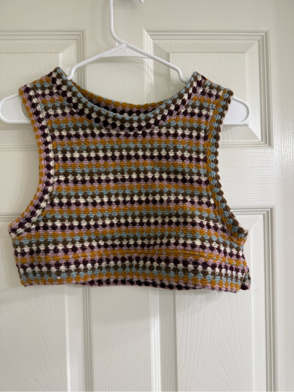 Zara Multicolor Crochet Stripe Crop Top - Mustard, Purple, Cream-Sz 10